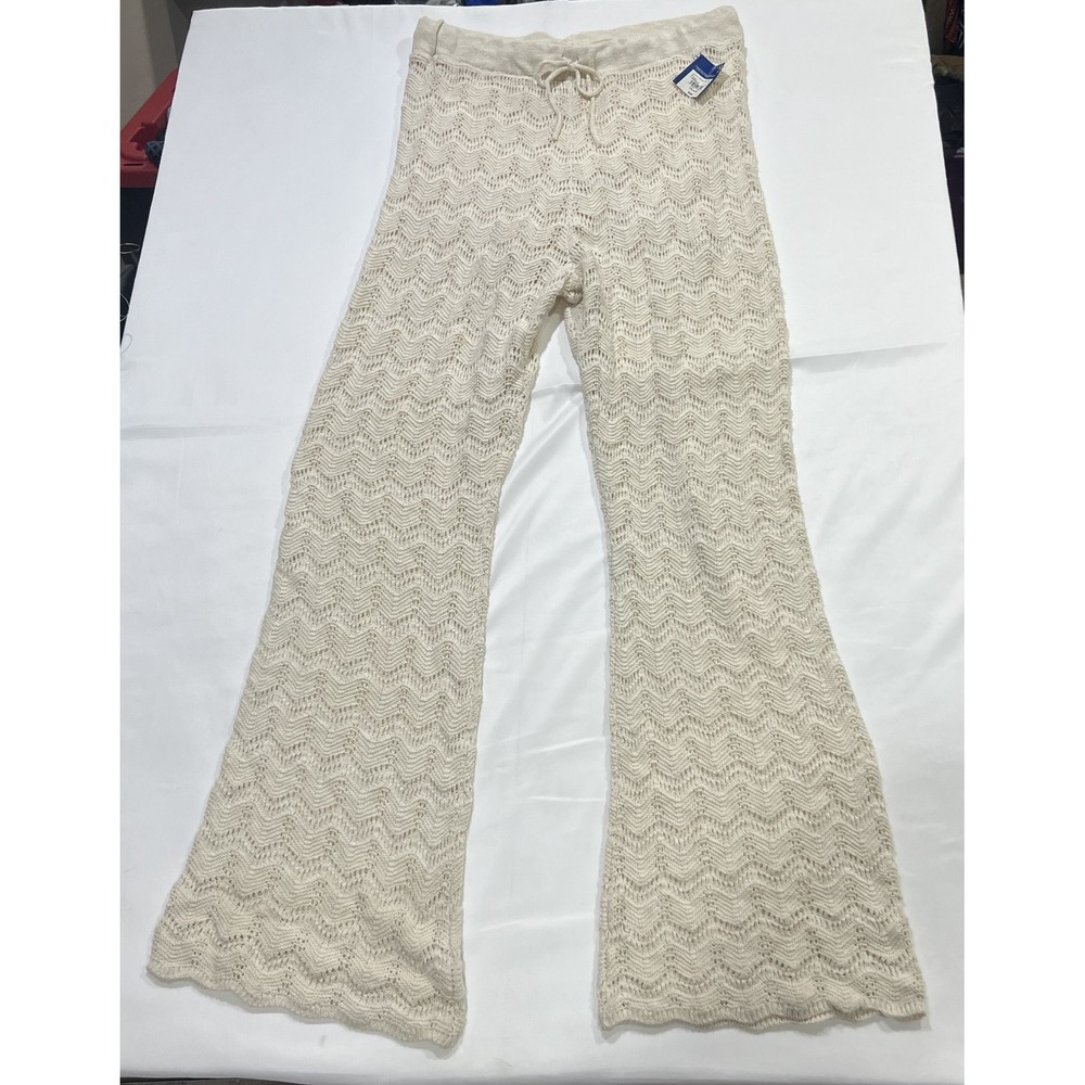 Arizona Jean Co Pants Womens XXL Cream NWT Crochet Knit Wide Leg Pull On Lined